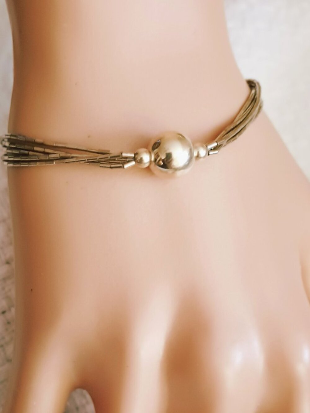 925 Multi-Strand Tube Bead Bracelet 6.75" Liquid Sterling Silver Ball Jewelry